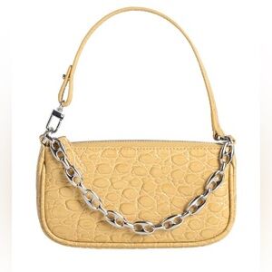 BY FAR Golden Tan (sand) Croc Print Handbag with Silver Chain Accent.
